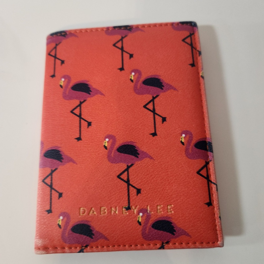 Dabney Lee Flamingo Passport Holder Coral Orange Vegan Leather Travel Wallet